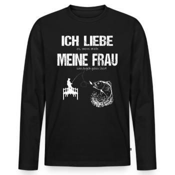 Ich liebe es wenn meine Frau mich Angeln lässt - Männer Premium Bio Langarmshirt - Schwarz - Vorne - Nico (187cm)