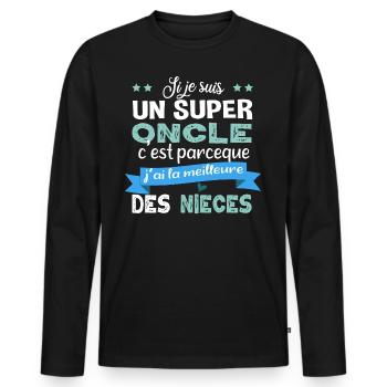Super oncle. Cadeau famille nièce tonton humour - T-shirt manches longues Premium bio Homme - noir - Devant - Nico (187cm)