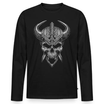 Viking skull with horned helmet - Men's Premium Organic Long Sleeve Shirt - black - Front - Nico (187cm)