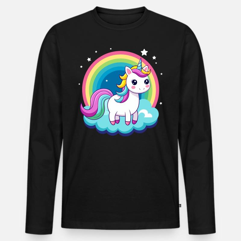 Süßes Regenbogen-Einhorn - Männer Premium Bio Langarmshirt - Schwarz