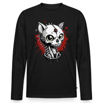 Cat Skull // Totenkopf Katze // Blut FS0006 - Männer Premium Bio Langarmshirt - Schwarz - Vorne - Nico (187cm)