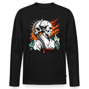 Karate Master Skull // Karate Skull FS0025 - Men's Premium Organic Long Sleeve Shirt - black - Front - Nico (187cm)