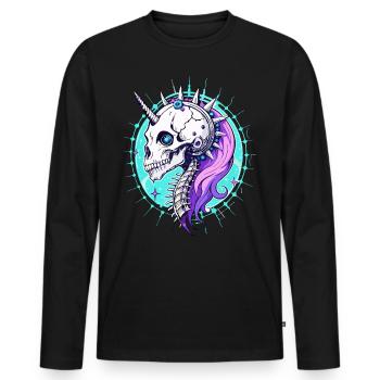 Crâne de licorne // Totenkopf Einhorn // Rose FS0033 - T-shirt manches longues Premium bio Homme - noir - Devant - Nico (187cm)
