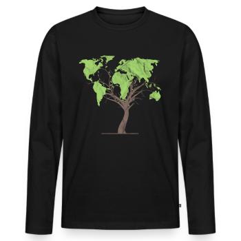 Weltkarte Baum Gärtner Landschaftsgärtner Geschenk - Männer Premium Bio Langarmshirt - Schwarz - Vorne - Nico (187cm)
