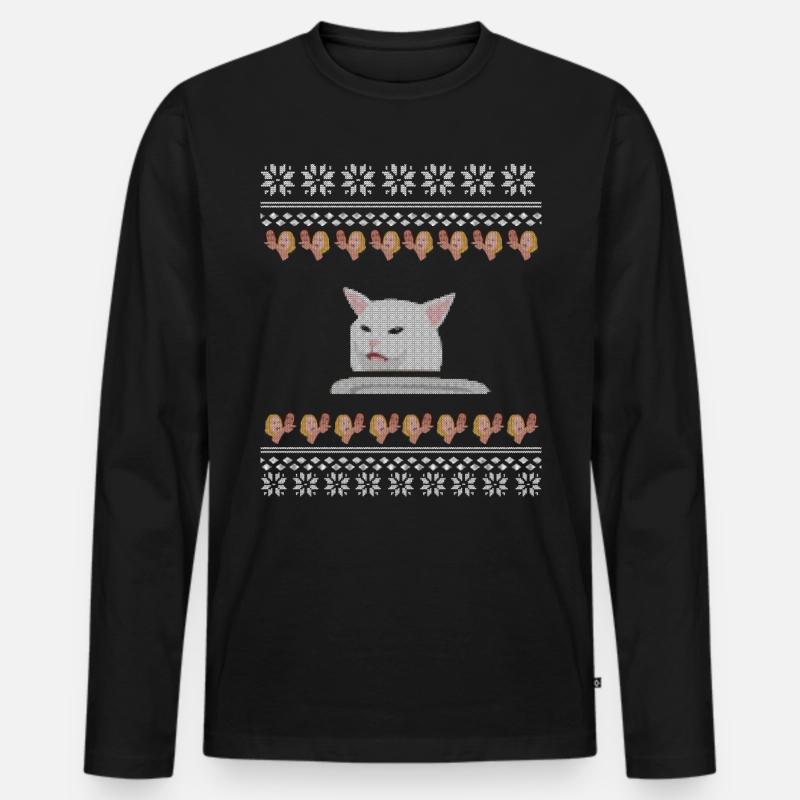 Katze Meme - Männer Premium Bio Langarmshirt - Schwarz