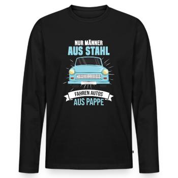 DDR Auto Osten Ossi Ostberlin Ostalgie Ostdeutsch - Männer Premium Bio Langarmshirt - Schwarz - Vorne - Nico (187cm)