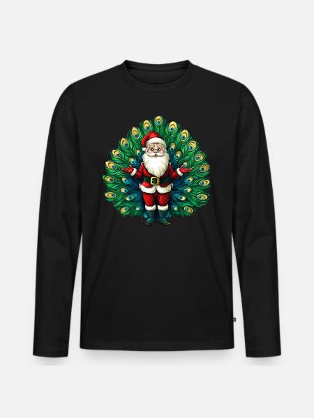 Weihnachtsmann Vogelstrauss - Männer Premium Bio Langarmshirt - Schwarz