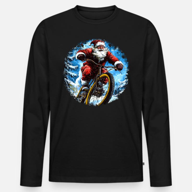 Weihnachtsmann Mountainbiker - Männer Premium Bio Langarmshirt - Schwarz