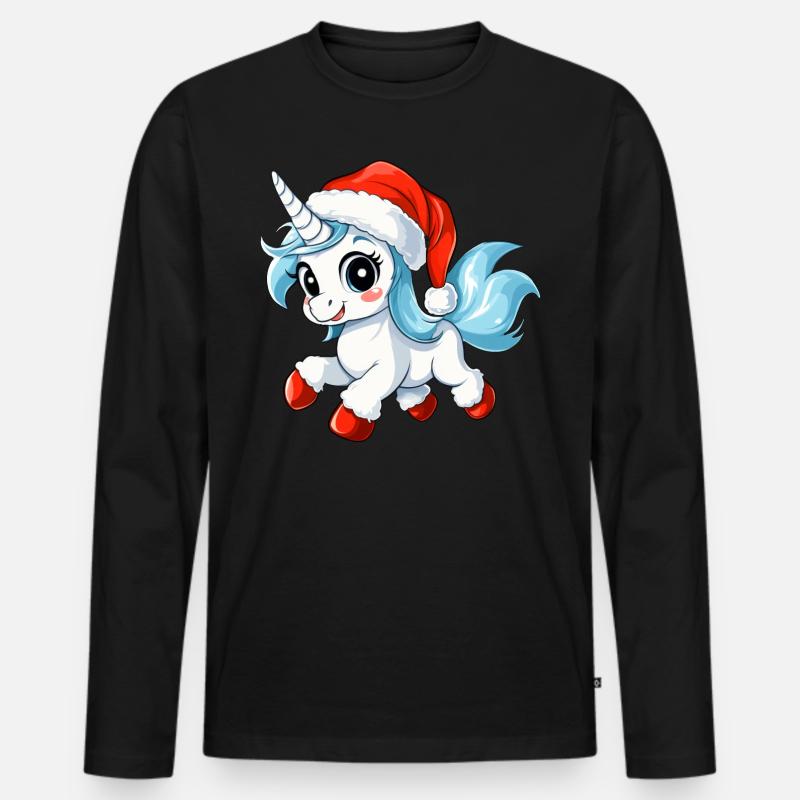 Weihnachten Einhörner - Männer Premium Bio Langarmshirt - Schwarz