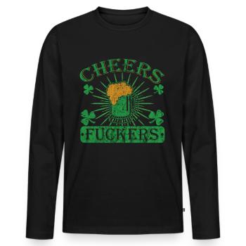 Irlande St Patricks Day Cheers Fuckers humour - T-shirt manches longues Premium bio Homme - noir - Devant - Nico (187cm)