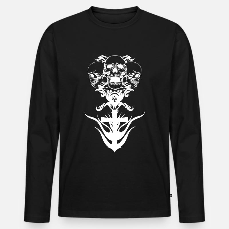 Kreuz mit Totenkopf - Männer Premium Bio Langarmshirt - Schwarz