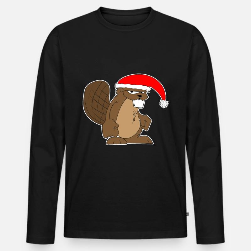 Biber Weihnachten Geschenkidee Weihnachtsgeschenk - Männer Premium Bio Langarmshirt - Schwarz