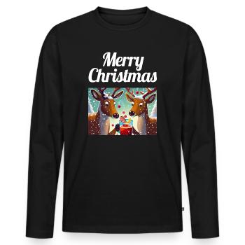 Joyeux Noël / Rennes de Noël - T-shirt manches longues Premium bio Homme - noir - Devant - Nico (187cm)