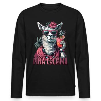 Lustiges Lama Alpaka Trinken Pina Colada - Männer Premium Bio Langarmshirt - Schwarz - Vorne - Nico (187cm)