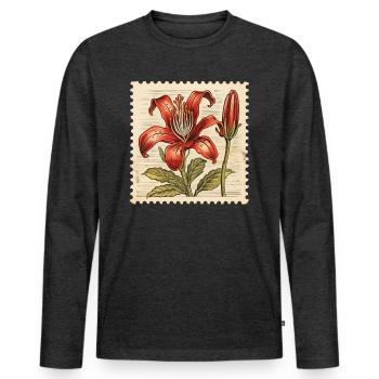Vintage Briefmarke Rote Blume - Männer Premium Bio Langarmshirt - Anthrazit meliert - Vorne - Nico (187cm)