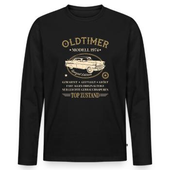 Oldtimer Baujahr 1974 - Männer Premium Bio Langarmshirt - Schwarz - Vorne - Nico (187cm)