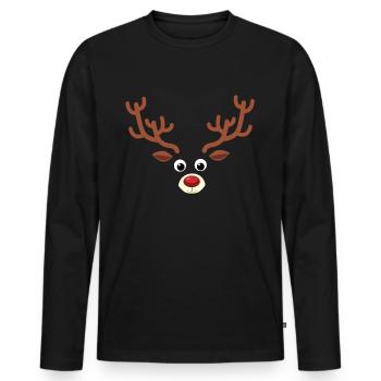 Christmas Reindeer Face - Red Nose Rudolph Reindeer - Men's Premium Organic Long Sleeve Shirt - black - Front - Nico (187cm)