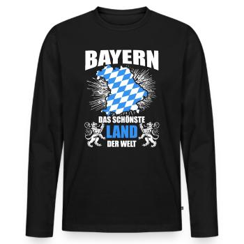 Bayern - Schönstes Land der Welt I Lustiger Spruch - Männer Premium Bio Langarmshirt - Schwarz - Vorne - Nico (187cm)