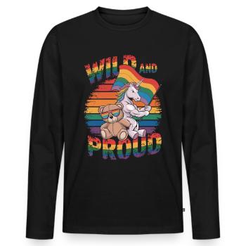 Teddy bear and unicorn LGBTQ rainbow flag - Men's Premium Organic Long Sleeve Shirt - black - Front - Nico (187cm)