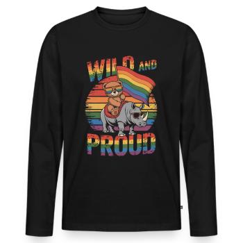 Teddy Bear chevauche le rhinocéros LGBTQ Rainbow Flag - T-shirt manches longues Premium bio Homme - noir - Devant - Nico (187cm)
