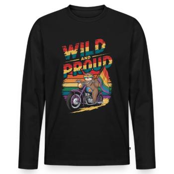 Sloth Rides Motorcycle LGBTQ Rainbow Banner - Men's Premium Organic Long Sleeve Shirt - black - Front - Nico (187cm)
