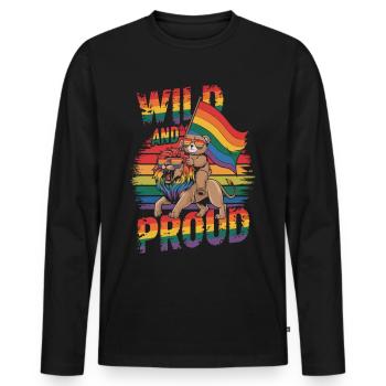 Teddy Bear Rides Lion LGBTQ Rainbow Flag - Men's Premium Organic Long Sleeve Shirt - black - Front - Nico (187cm)