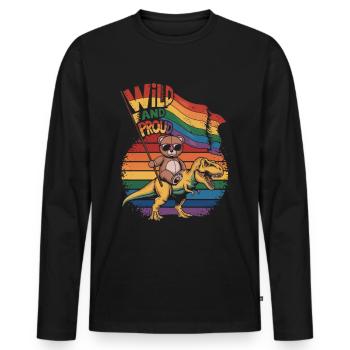 Teddy Bear Rides Dinosaur LGBTQ Rainbow Banner - Men's Premium Organic Long Sleeve Shirt - black - Front - Nico (187cm)