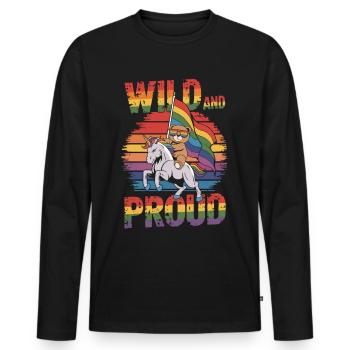 Teddy Bear Rides Unicorn LGBTQ Rainbow Flag - Men's Premium Organic Long Sleeve Shirt - black - Front - Nico (187cm)