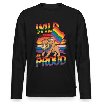 Teddy Bear Rides Lion LGBTQ Rainbow Flag - Men's Premium Organic Long Sleeve Shirt - black - Front - Nico (187cm)