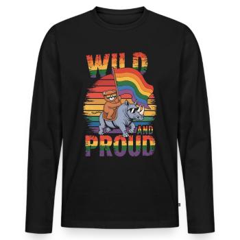 Teddy Bear chevauche le rhinocéros LGBTQ Rainbow Flag - T-shirt manches longues Premium bio Homme - noir - Devant - Nico (187cm)