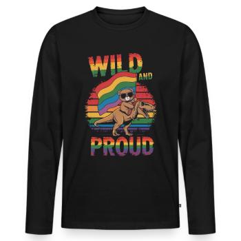 Teddy Bear Rides Dinosaur LGBTQ Rainbow Banner - Men's Premium Organic Long Sleeve Shirt - black - Front - Nico (187cm)