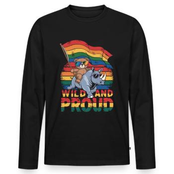 Teddy Bear chevauche le rhinocéros LGBTQ Rainbow Flag - T-shirt manches longues Premium bio Homme - noir - Devant - Nico (187cm)