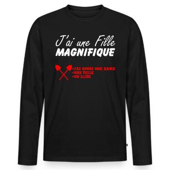 J'ai une fille magnifique - T-shirt manches longues Premium bio Homme - noir - Devant - Nico (187cm)