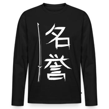 Weißes Katana - Männer Premium Bio Langarmshirt - Schwarz - Vorne - Nico (187cm)