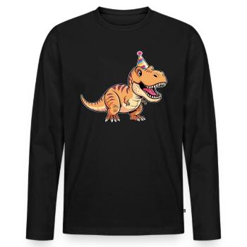 T-Rex Party Dino mit Partyhut - Männer Premium Bio Langarmshirt - Schwarz - Vorne - Nico (187cm)