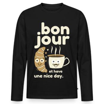 Bonjour  drôlig. - Männer Premium Bio Langarmshirt - Schwarz - Vorne - Nico (187cm)