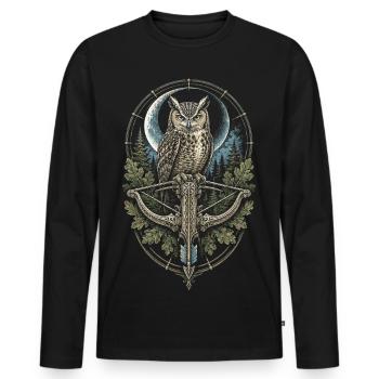 Arbalète Arbalétrier Hibou devant Moon - T-shirt manches longues Premium bio Homme - noir - Devant - Nico (187cm)