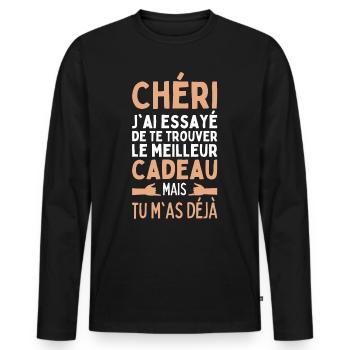 Chéri J'ai Essayé De Te Trouver Le Meilleur Cadeau - T-shirt manches longues Premium bio Homme - noir - Devant - Nico (187cm)