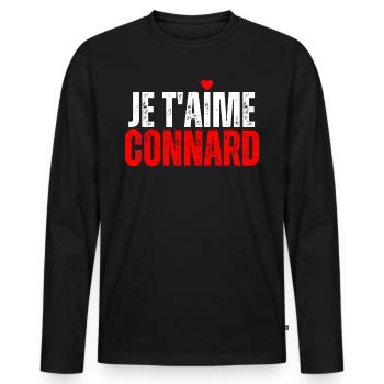 Je T'aime Connard Humour Drôle Message D'amour - T-shirt manches longues Premium bio Homme - noir - Devant - Nico (187cm)