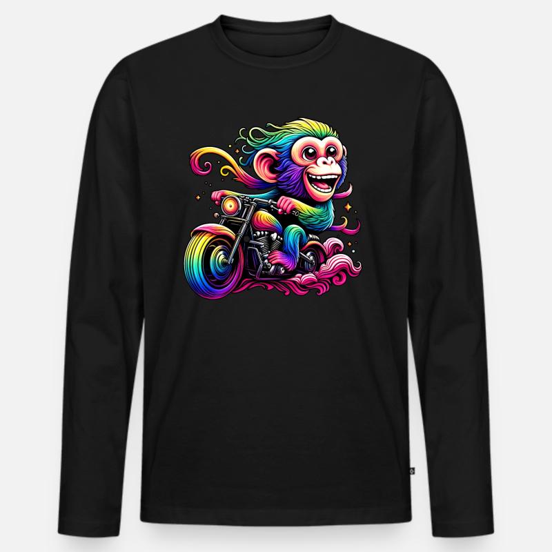 Regenbogenaffe am Regenbogensteuer - Männer Premium Bio Langarmshirt - Schwarz
