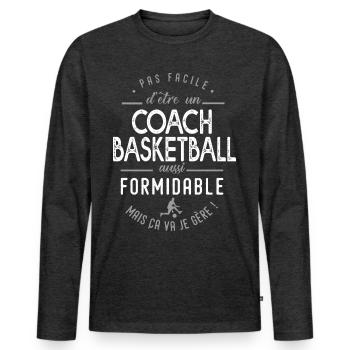 coach basketball formidable sport basketball - T-shirt manches longues Premium bio Homme - anthracite chiné - Devant - Nico (187cm)