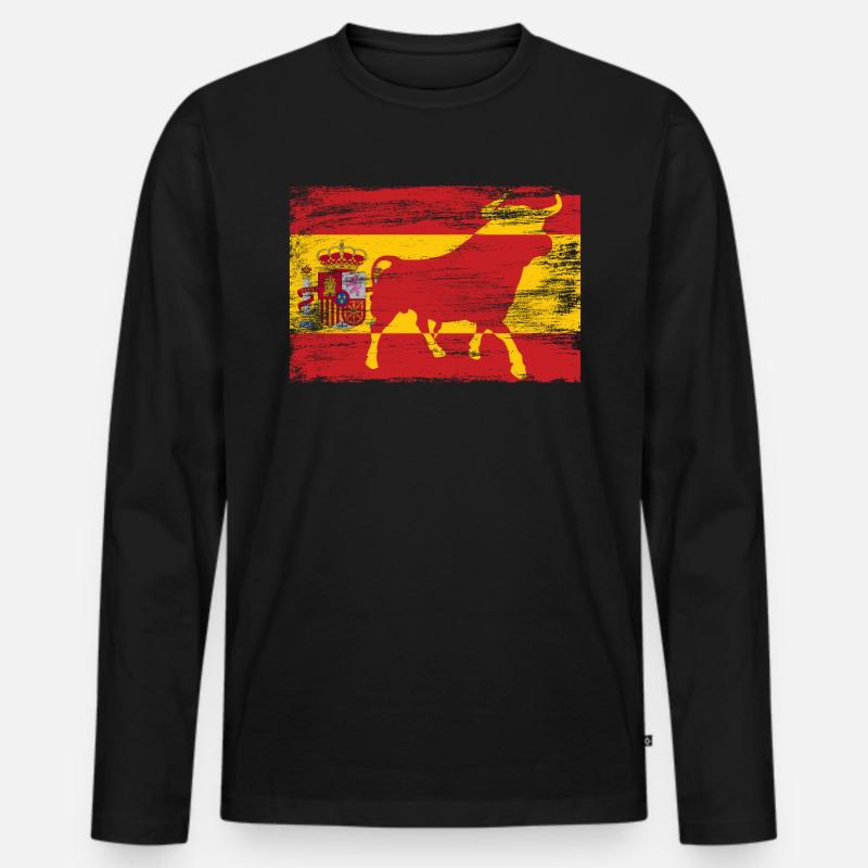 Spanien Stier Flagge - Männer Premium Bio Langarmshirt - Schwarz