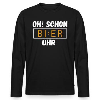 Oh schon Bier Uhr. Lustiger Spruch Party Geschenk - Männer Premium Bio Langarmshirt - Schwarz - Vorne - Nico (187cm)