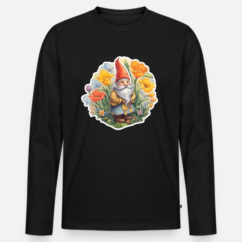 Zwerg in einer Blumenwiese - Männer Premium Bio Langarmshirt - Schwarz