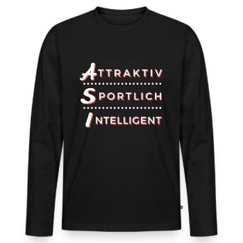 ASI - Attraktiv Sportlich Intelligent - Männer Premium Bio Langarmshirt - Schwarz - Vorne - Nico (187cm)