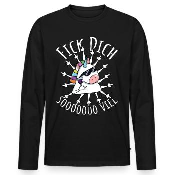 Fick Dich so viel Misanthrop Einhorn Sarkasmus - Männer Premium Bio Langarmshirt - Schwarz - Vorne - Nico (187cm)