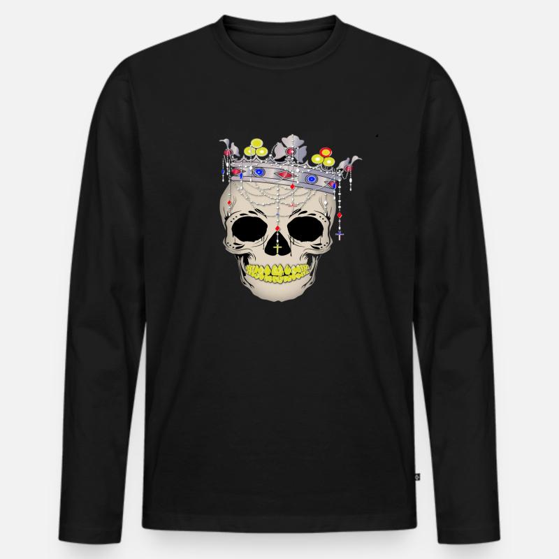 Totenkopf König - Männer Premium Bio Langarmshirt - Schwarz