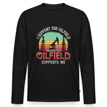 Travailleurs des champs pétrolifères Je soutiens Oilfield Plant Retro - T-shirt manches longues Premium bio Homme - noir - Devant - Nico (187cm)