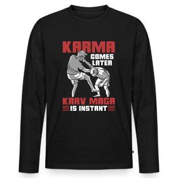 Krav Maga Karma Comes Later Combat Instant Fighter - Männer Premium Bio Langarmshirt - Schwarz - Vorne - Nico (187cm)