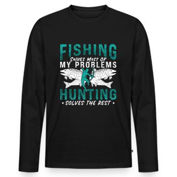 Bowfishing Fishing Solves Most Of Arrow Bowfisher - Men's Premium Organic Long Sleeve Shirt - black - Front - Nico (187cm)